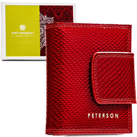  Wallet in Embossed Patent Natural Leather PETERSON PTN 42329-DSL Red