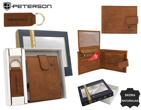 Leather wallet & key ring set PETERSON PTN SET-M-N003L