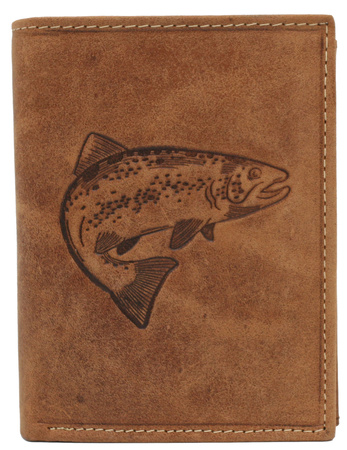 Men's Nubuck Leather Wallet for Anglers RFID N4-CHM-FISH Cognac