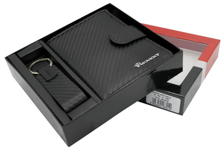 Zestaw prezentowy męski: skórzany portfel + brelok ROVICKY R-PK5-N4L-7010 BLACK